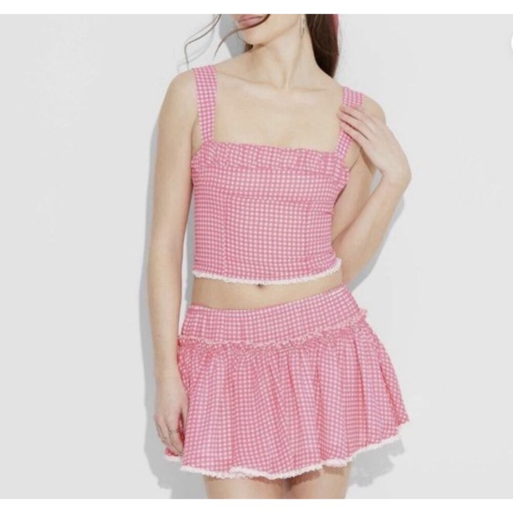 Megan Moroney Cloud 9 Mini Skirt and Tank Set Pink White Gingham Size XXL NWT